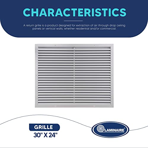 Aluminum Return Grille HVAC Outdoor Louver Vent White (30" X 24"). The Duct Hole Must Measure 30" x 24" to fit.