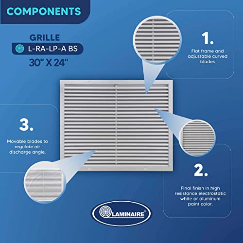 Aluminum Return Grille HVAC Outdoor Louver Vent White (30" X 24"). The Duct Hole Must Measure 30" x 24" to fit.