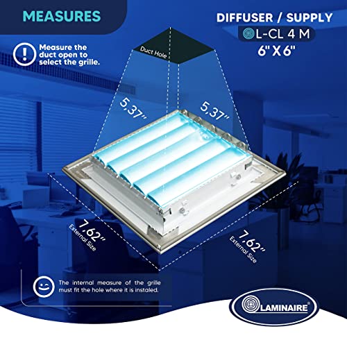 Air Vent Duct Cover. HVAC Ceiling Diffuser 4 Way Aluminum Curved Blade Adjustible Air Supply with Multi-Shutter Parallel Blade Damper - White- Full Control Vert./Horiz. Airflow Direction